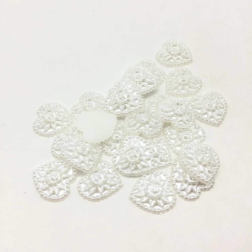 100pcs 18x17mm White Ivory Pearls Heart Flowers Flatbacks Embellishments DIY Resin Cabochons Scrapbooking DIY Crafts Confetti