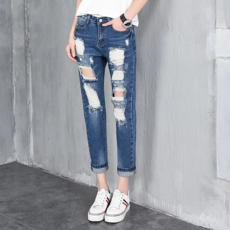 2017 new Spring Summer Holes Jeans Women Ankle Length