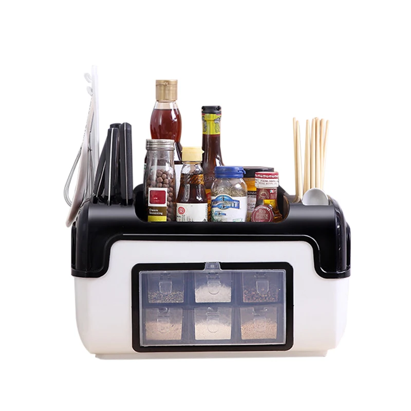 

Multifunction Kitchen Storage Rack Spice Seasoning Boxes Bottles Holders Spoon Fork Drain Shelf Bathroom Organizer Accessories