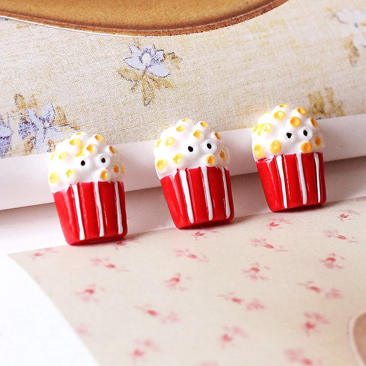 

New arrival 50pcs/15*11mm cute resin expression popcorn flatback kawaii cabochon resin decoration diy hair phone accessories
