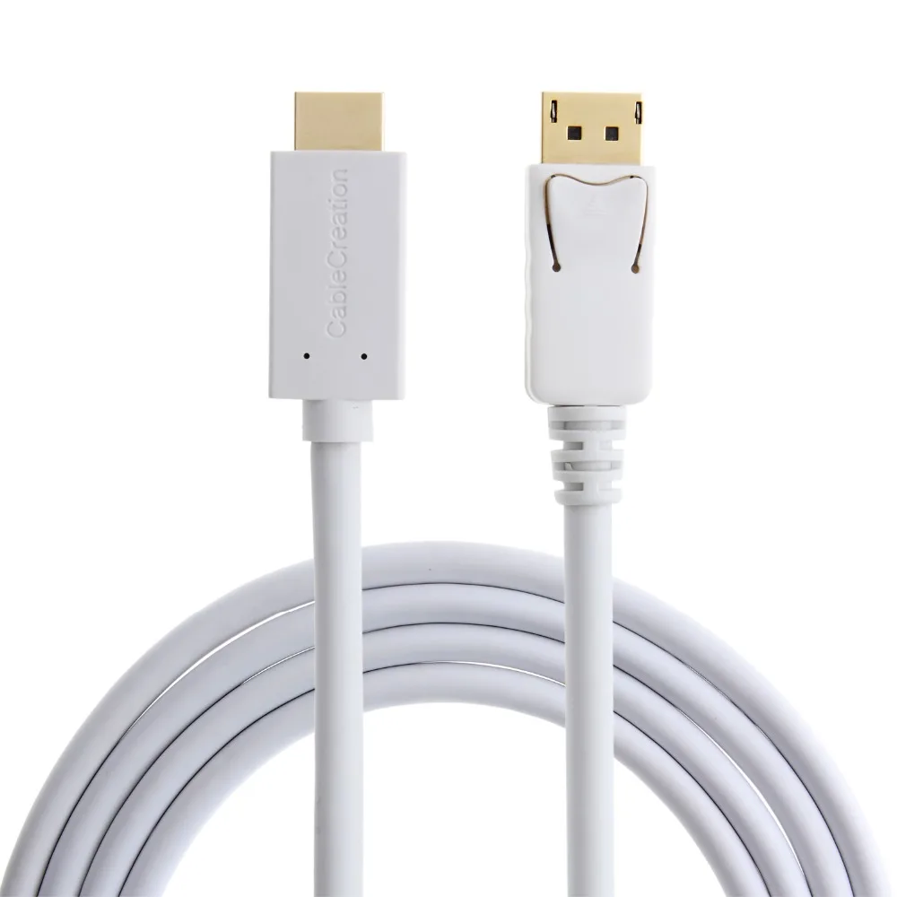 

CableCreation Gold Plated (DP1.2) DisplayPort to HDMI Cable, 4K X 2K & 3D Audio/Video Converter, White Color 6ft/1.8M