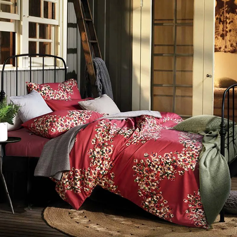 Algodão egípcio conjunto de cama king size capa de edredão 4 peça vermelha noiva de cetim cama de solteiro lençóis frete grátis