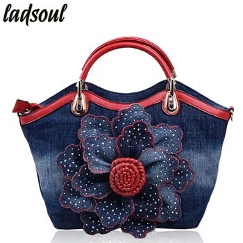 

LADSOUL Popular Denim Women Handbags High Quality Elegant Women Bag Tote Female Big Flower Luxury Women Shoulder Bags A738/g