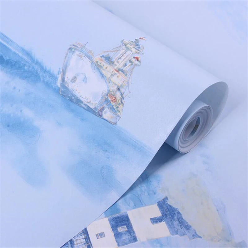 Beibehang Male Girl Cartoon Bedroom 3d Wallpaper Mediterranean Lighthouse Sailboat Blue Ocean Stripe Children Room 3d Wallpaper Beibehang Male Girl Cartoon Bedroom 3d Wallpaper Mediterranean Lighthouse Sailboat Blue Ocean Stripe Children Room 3d Wallpaper