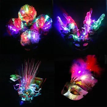 

10pcs/lot Colorful Feather LED Flashing Mask Women Girls Butterfly Glowing Masks Masquerade Party Props Christmas New Year