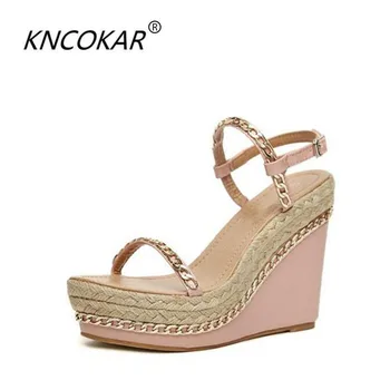 

Rome water drill women's shoes fashion waterproof platform super high heels, sexy women's shoes chain metal decoration slope and