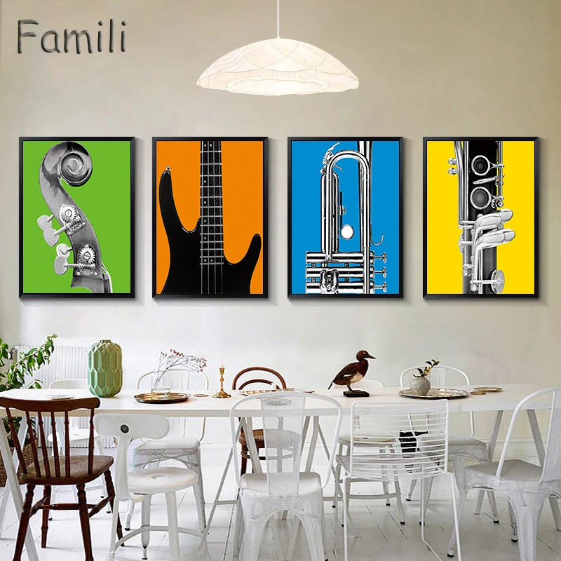 Modern Music Instrument Cool Guitar Canvas Painting Coffee Shop Bar Wall Decor Music Room Studio Wall Art Pictures Painting Calligraphy Aliexpress