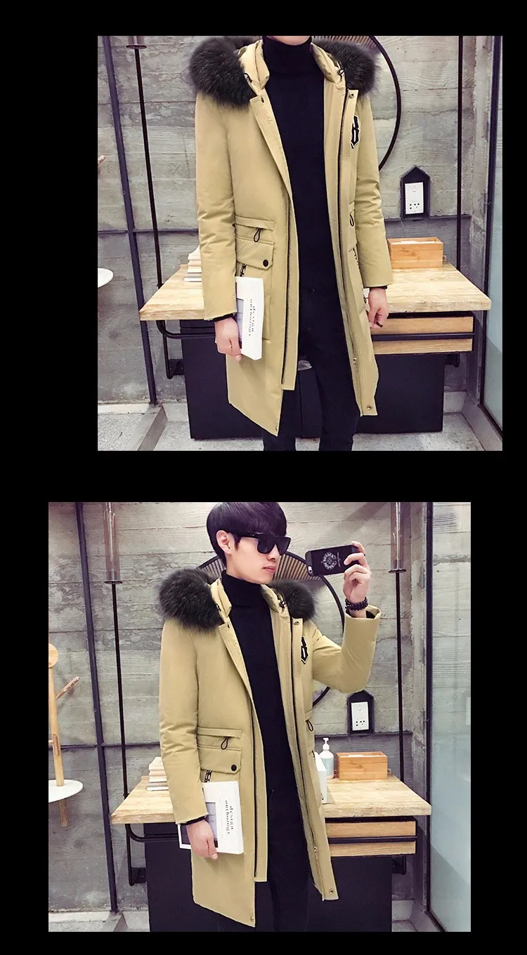 2016 Winter Hooded Thickened Fur Collar Man Warm Down Jacket,Korean Fashion Style Outwear Casual White Duck Down Coat,Hot Sale