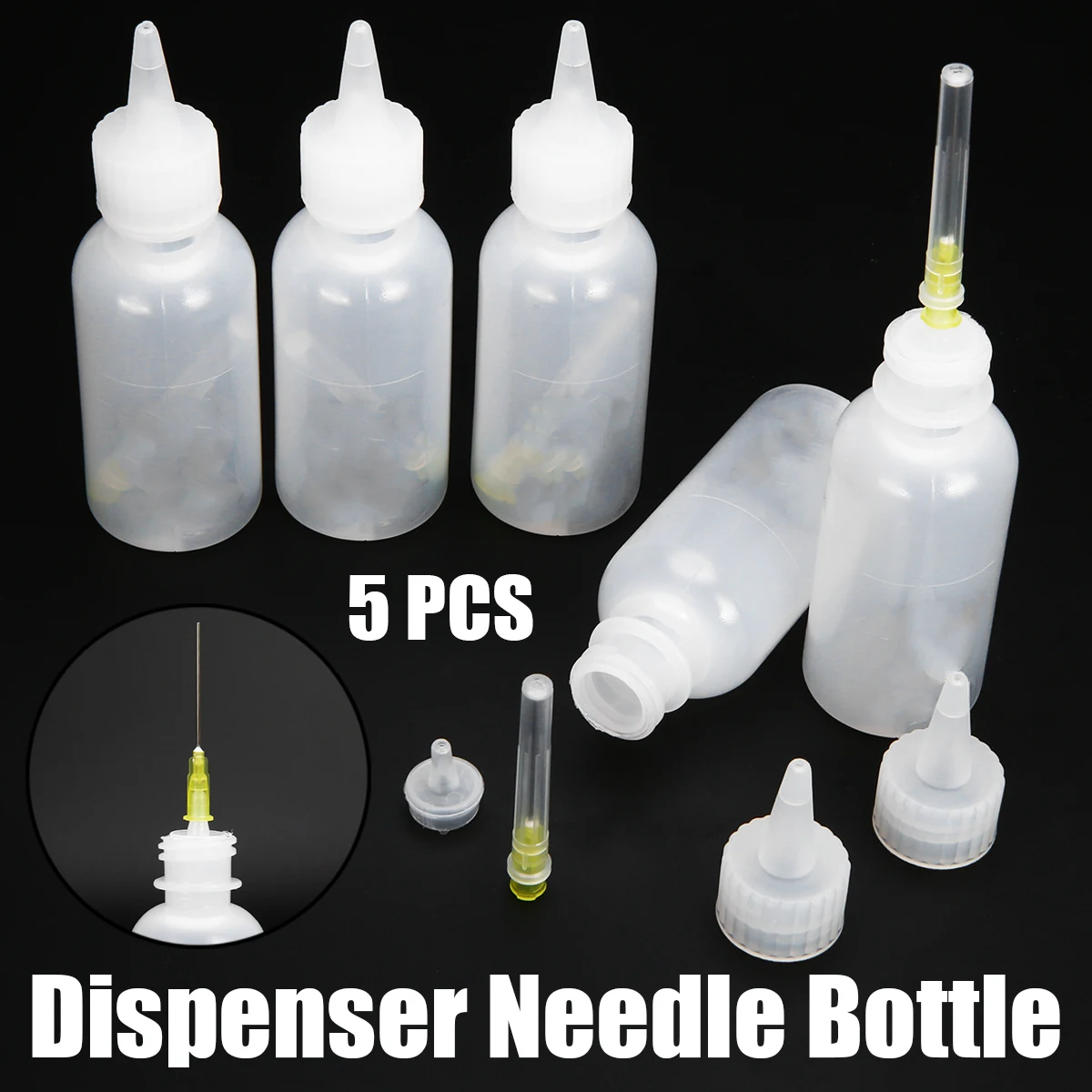 5pcs/lot 50ml Plastic Clear Liquid Bottle Squeeze Transparent Refillable Bottles with Needles for Rosin Solder Flux Paste