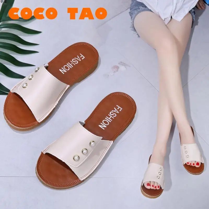 

Flat-soled Slippers For Women In The Summer Of 2019 New Fashion Leisure Pearl Dew Toe Wearing Skid-proof Slippers Woman