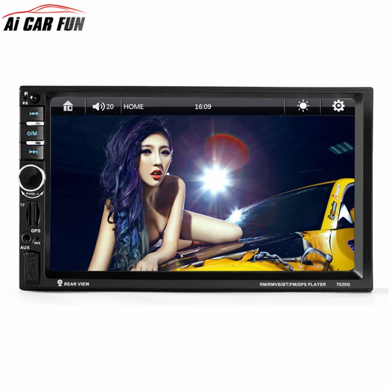  7020G 7'' Touch Screen 2 Din Car Radio DVD MP5 Video Player+Rear Camera Bluetooth GPS Navigation Steering Wheel Remote Control  