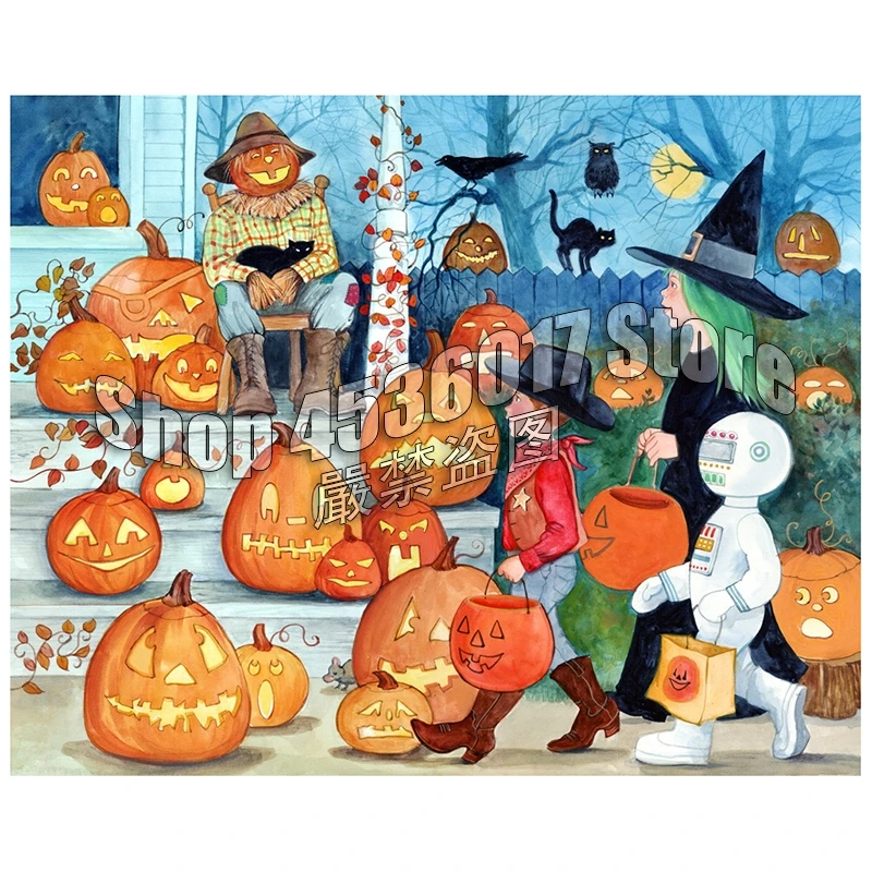 

5D DIY Diamond Painting Jack-o'-Lanterns Children Fall Witches & Wizards Full Diamond Embroidery Cross Stitch Mosaic Home Decor