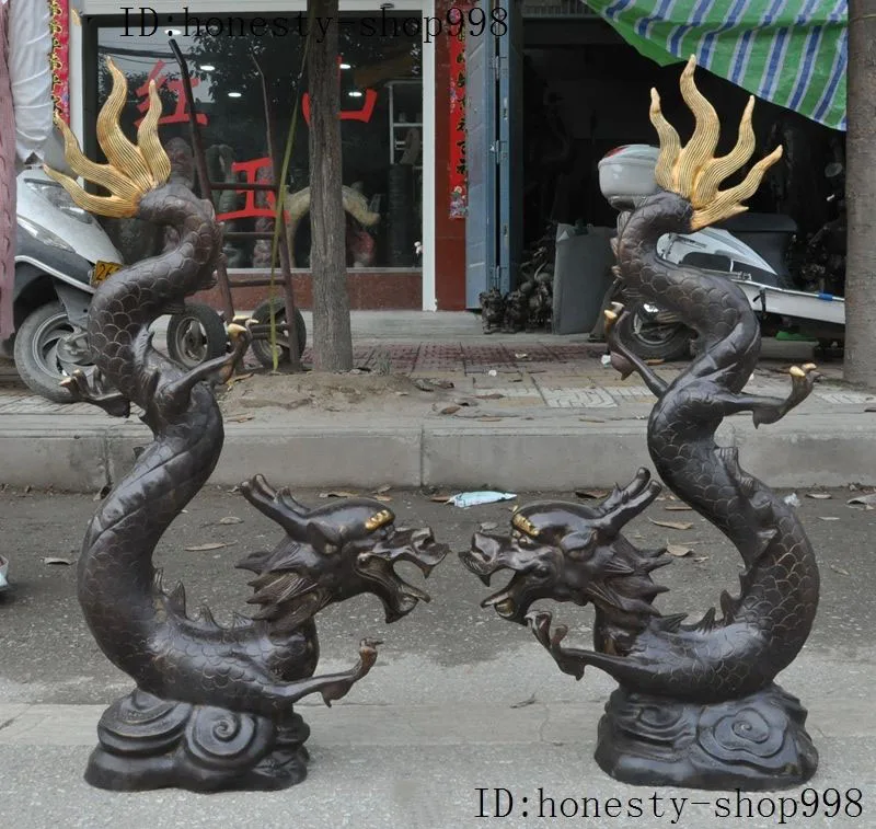 

Crafts statue Old China Fengshui bronze Auspicious Success Zodiac Dragon Beast statue Piar