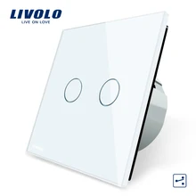 Производитель, Livolo ЕС Стандартный сенсорный выключатель, 2 Gang 2 Way Управление, 3 цвета Кристалл Стекло Панель, настенный выключатель света, c702s-1/2/5