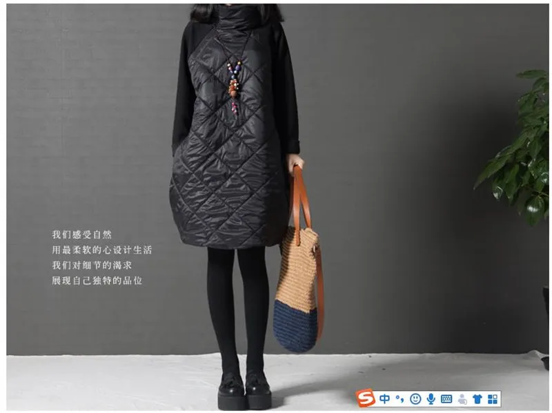 2022 New Fashion Autumn Winter  Women Straight Dress  Turtleneck Casual Loose Slim Patchwork Cotton Soft Vestidos black down jacket