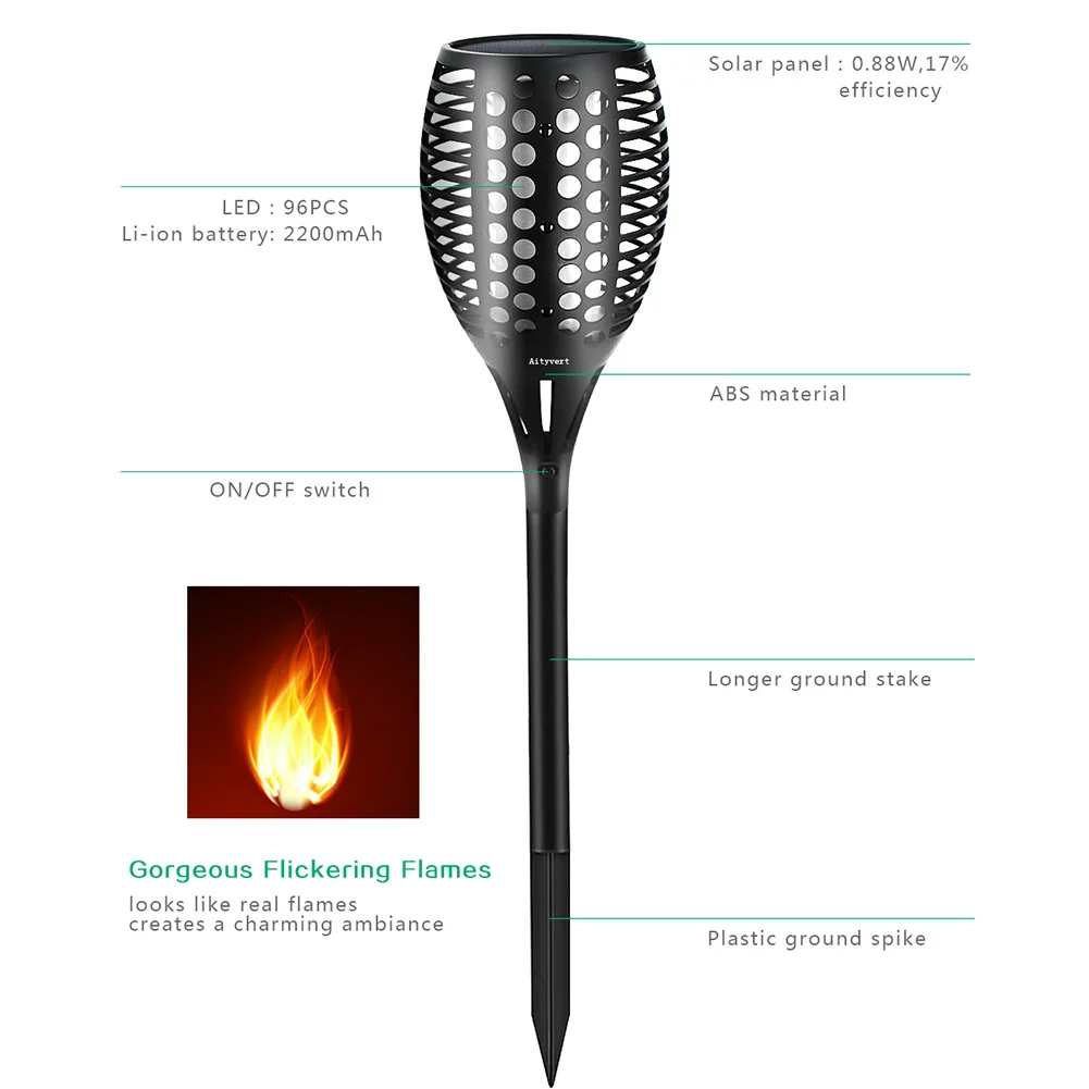 Lâmpada de Chama Iluminação da Tocha Ip65 à Prova Luz do Gramado Solar Cintilação Dwaterproof Água Jardim Decoração Paisagem Lâmpada Caminho Luz Spotlight Led Mod. 130192 21 Lâmpada de chama solar cintilação ip65 à