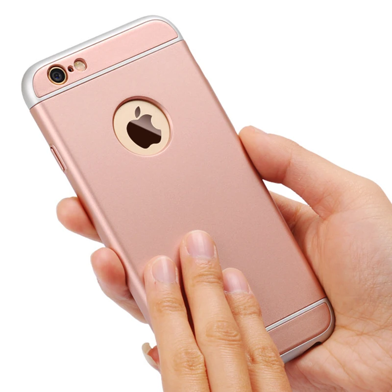 

3 in 1 Hybrid Slim Phone Case for fundas iPhone 7/6/6s Fashion Rose Pink Metallic Hard Mobile Smartphone Cover