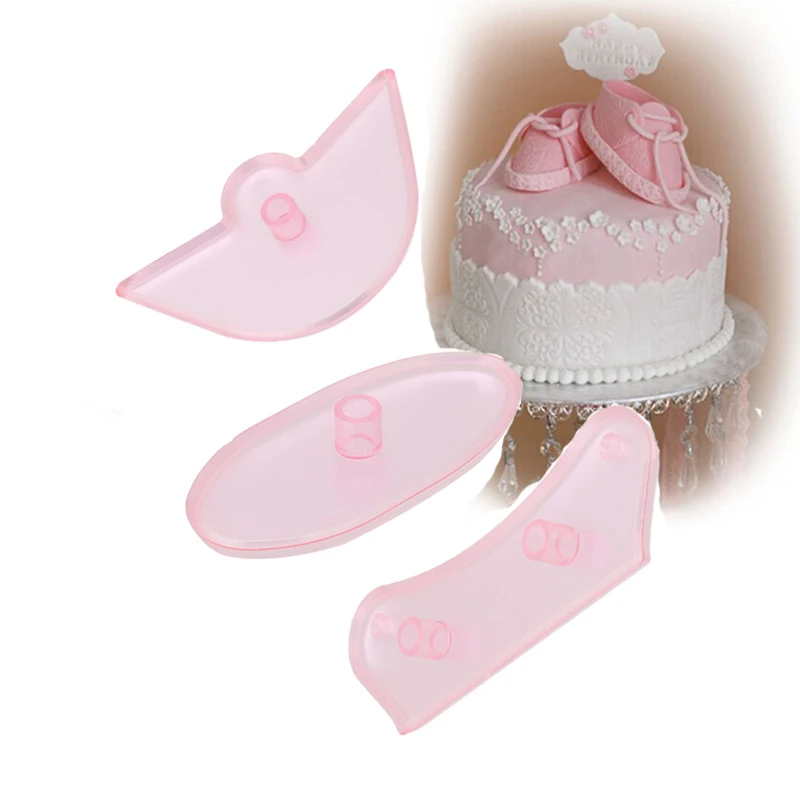 3Pcs Baby Shoes Birthday Cake Decorating Mold Cutter Fondant Sugarcraft Set Tool 