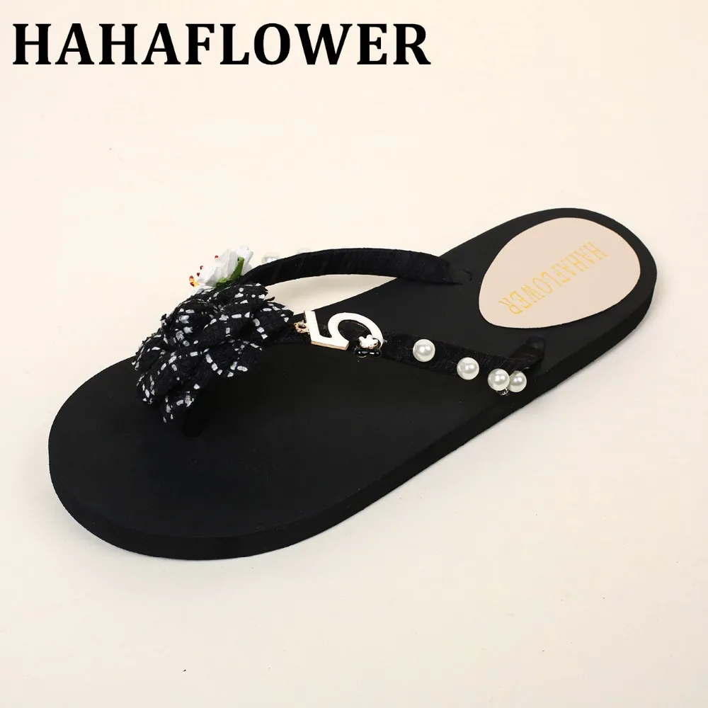 Женские тапочки HAHA FLOWER летние женские пикантные шлепанцы с камелией на плоской