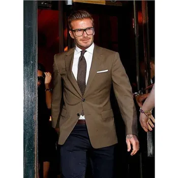 

Camel david beckham terno feito sob encomenda excepcional homem smoking casamento noivo padrinho de casamento best man suits (ja