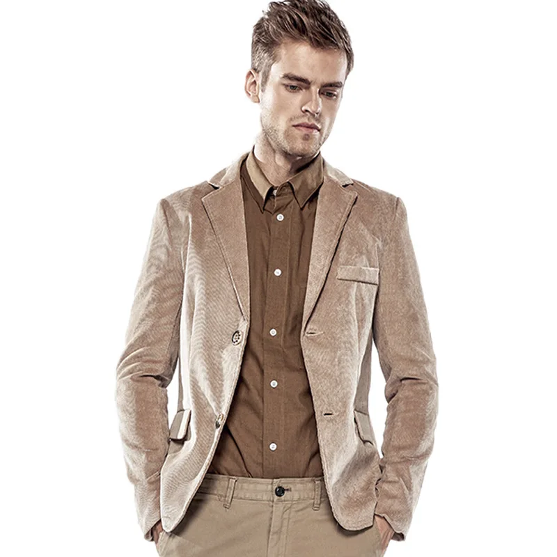 New Fashion Casual Corduroy Blazer Men Patch design Brand Slim Fit
