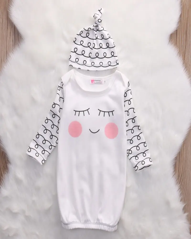 Одежда для новорожденных; одежда для сна с глазами+ розовые щеки; детская шапочка; одежда для сна для новорожденных; спальные мешки - Цвет: Белый