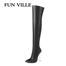 FUN VILLE Sexy Women Over the knee Boots 2018 Autumn Winter High Heel Patent leather Pointed toe Lady botas shoes size 34-43 цена FUN VILLE Sexy Women Over the knee Boots 2018 Autumn Winter High Heel Patent leather Pointed toe Lady botas shoes size 34-43 цены онлайн