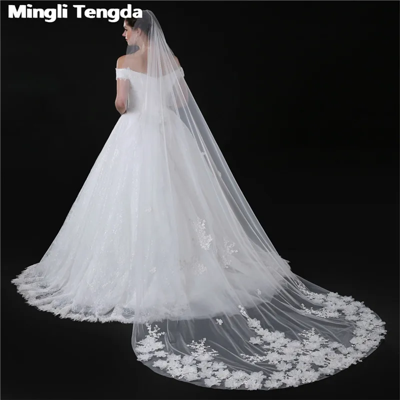 

Mingli Tengda 3m*1.5m Ivory Wedding Veils Long Appliqued Edge Bridal Veils One-Layer voile de mariee Wedding Veil veu de noiva