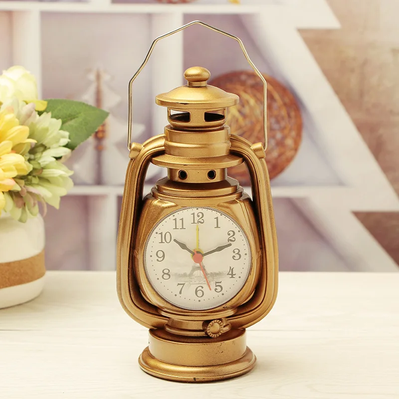 Vintage Alarm Clock Retro Oil Lamp Alarm Clock Watch Table Kerosene Light Clock Living Room Decor Articles Office Craft Ornament