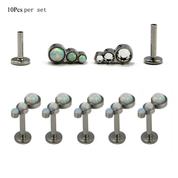 

10Pcs Trio Fire Snow Opal CZ Gem Labret Tragus Ear Cartilage Earring Lip Stud with Internally Thread 16g
