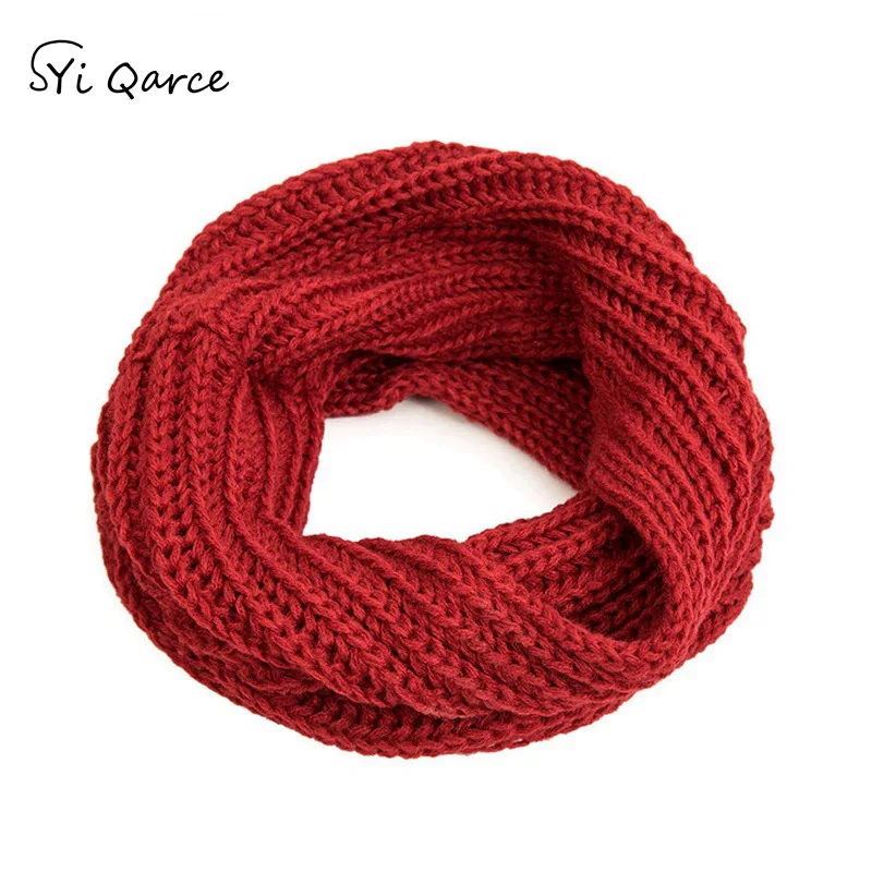 SYi Qarce, высокое качество, детский зимний супер теплый толстый вязаный шарф, кольцо, шейный платок для девочек и мальчиков, шейный шарф, NW128-40 - Цвет: Wine Red