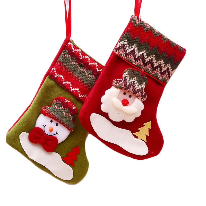 

1 Pc 21cm New Year Christmas Decoration Small Stockings Santa Claus Sock Gift Kids Candy Bag Christmas Tree Decorations