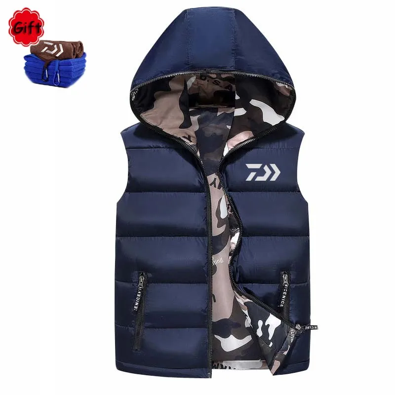

Hooded Winter Hiking Vest Men Sleeveless Outdoor Sports Fishing Climbing Breathable Warm Vests Reversible Full Zipper Clothes