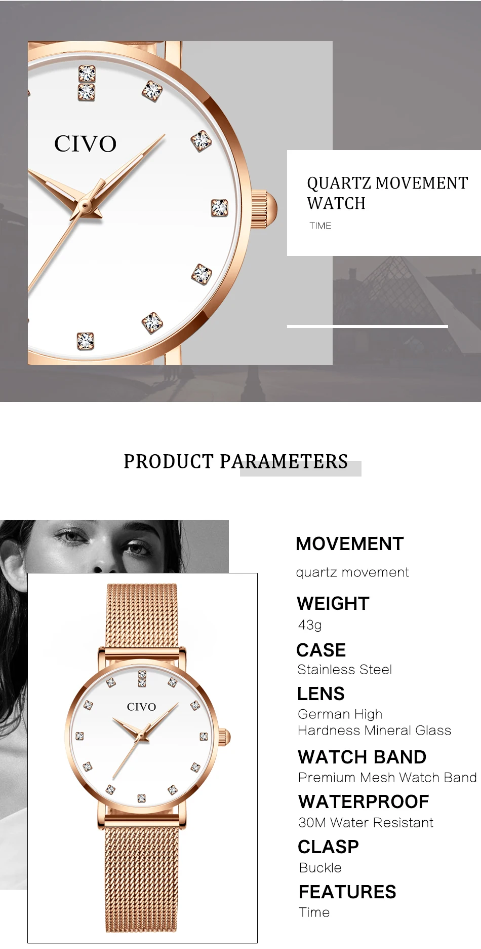 CIVO Nova Moda Montre Femme Senhoras Relógios
