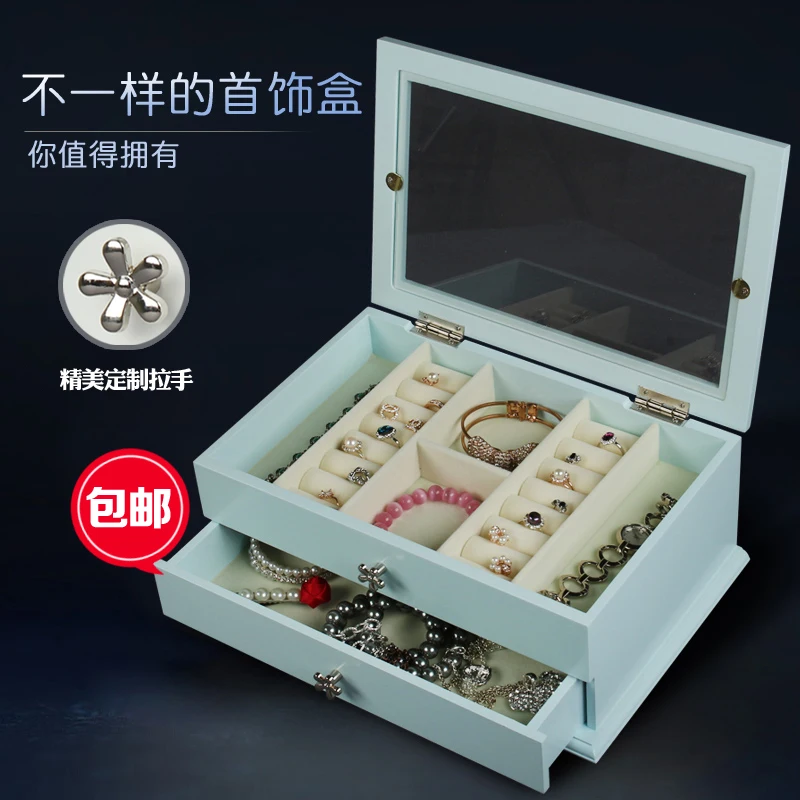 

wooden jewelry box drawer storage box on the European South Korean princess the Qixi Festival birthday gift flannel