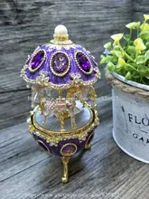 Vintage Egg Shaped Music Box Faberge Style Egg Music Box – Pewter Figurine, Musical Egg Jewelry Box with Horses