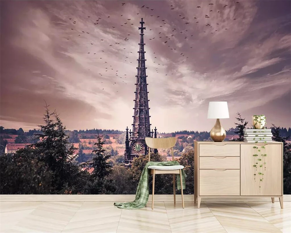 

beibehang Custom wallpaper 3D mural photo Turkish country road black and white landscape HD city architecture arrow tower mural