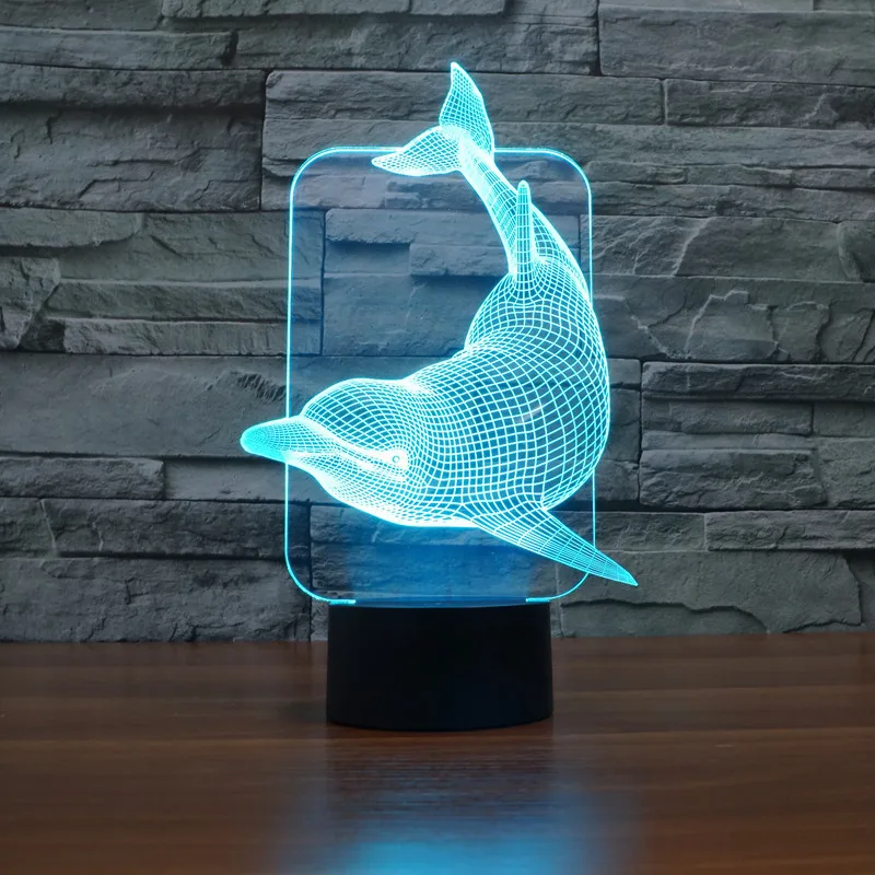 7 color change Cute Dolphin Animal Night Light USB lamp 3D LED NightLight Acrylic Colorful Gradient