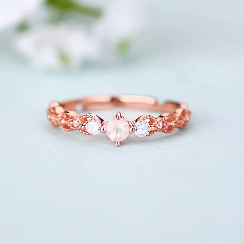 

Ajustable Size 925 Sterling Silver Rose Quartz/Ruby/Topaz Round Rings Simple Style for Women as the Gift
