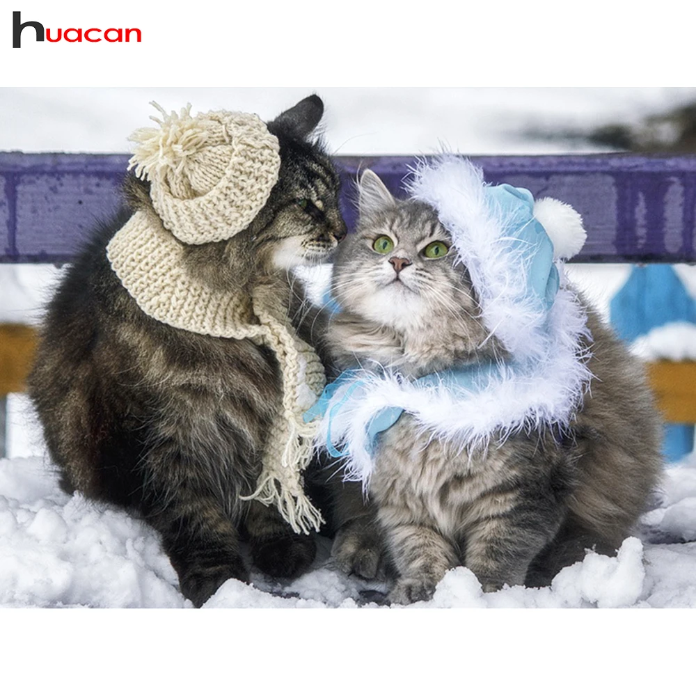 

Huacan Diamond Embroidery Cartoon Pattern Full Square Diamond Painting Cat Picture Of Rhinestones Cross Stitch Home Decoration