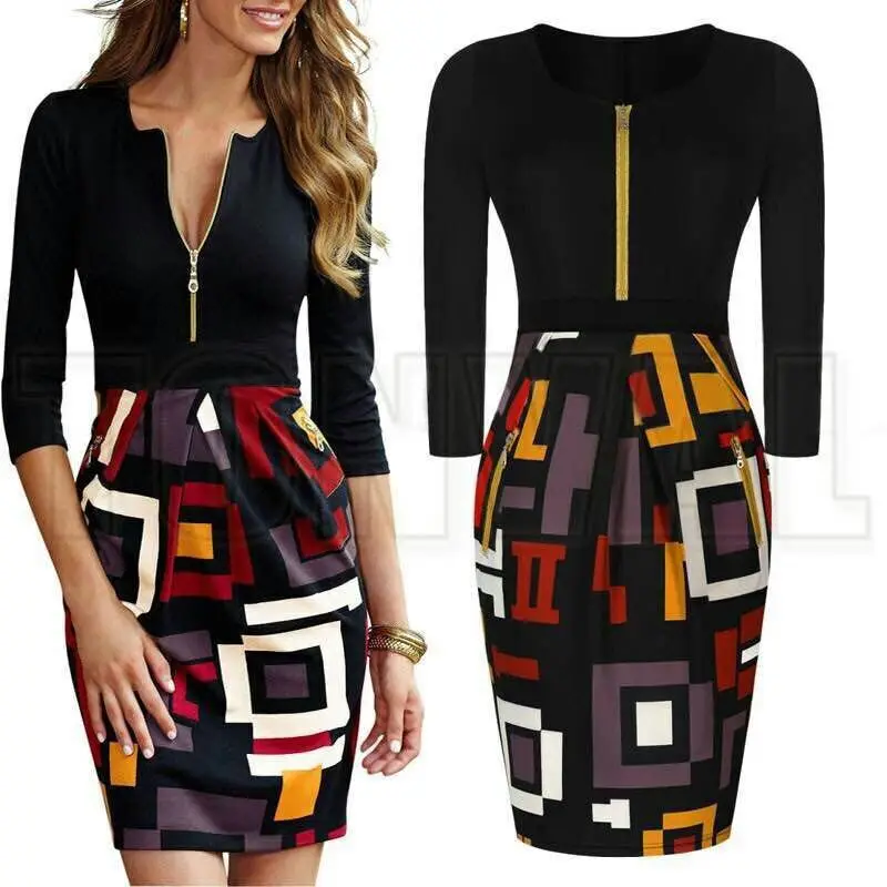 New colorblock patchwork office ladides pencil dre...