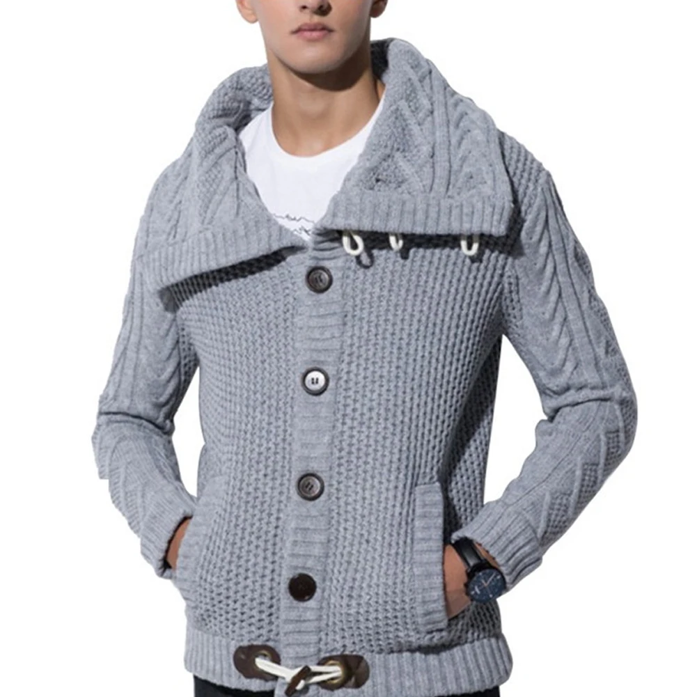 New Fashion Men Crew neck Sweater Horn Button Knitted Cardigans All- Outerwear Jackets Men Warm Tops