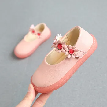 

Baby Girls Moccasins with Flowers Princess Shoes Pu Leather Soft Sole Solid Color Girl Pink Shoes for 2019 Spring Size 21-30