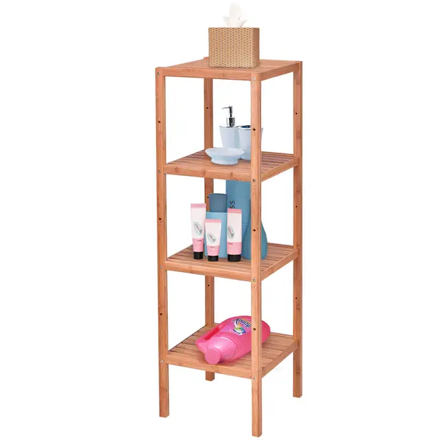 Goplus 4 Tier Bamboo Storage Shelving Unit Bathroom Towel Rack Shelf Goplus 4 Tier Bamboo Storage Shelving Unit Bathroom Towel Rack Shelf Multifunction Living Room Furniture