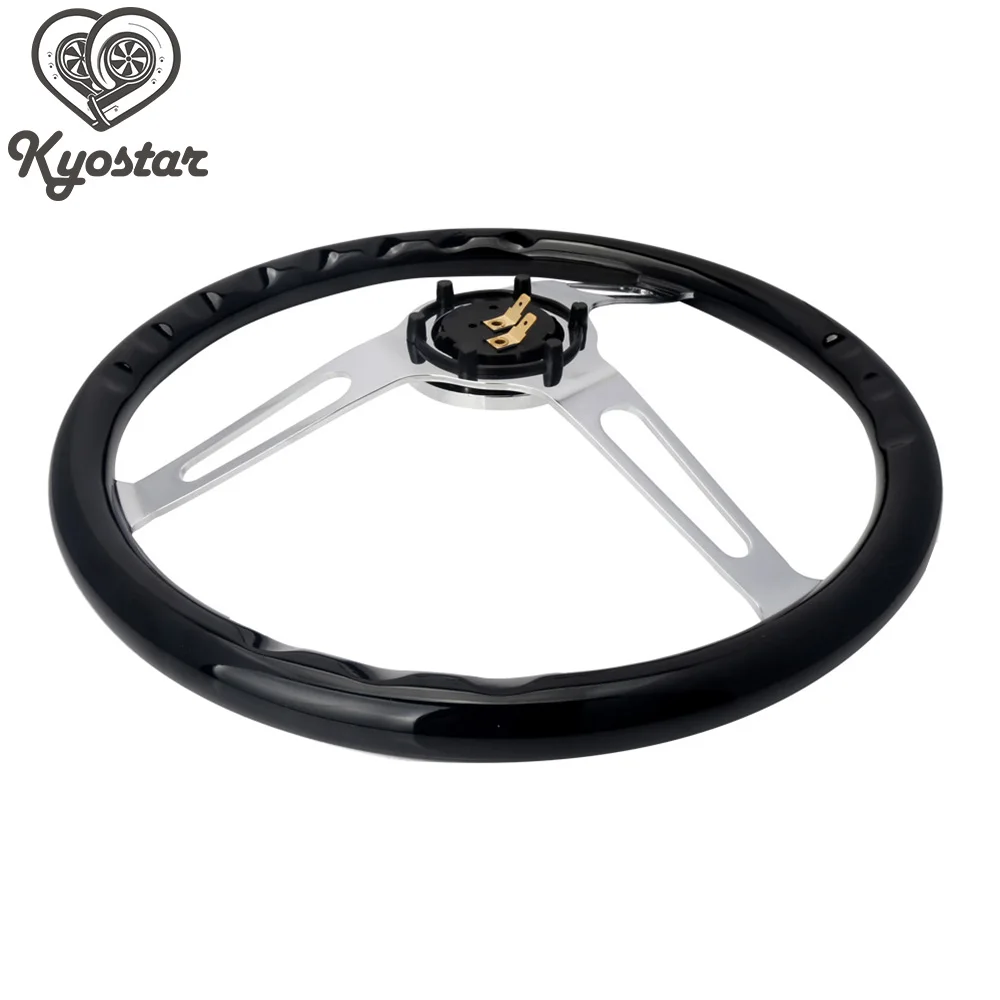 Universal 15 inch Black Wooden Racing Car Steering Wheel with Chrome Silver Spoke 380mm Classic Wood Steering Wheel with Rivet