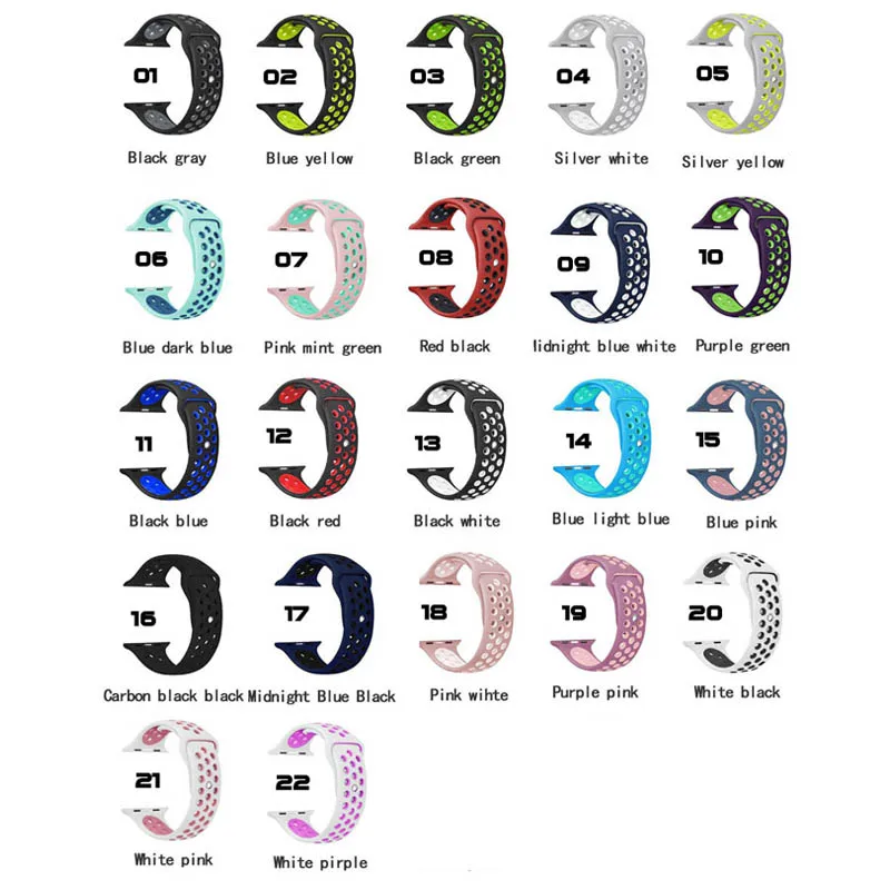2PCS Sport Silicone Watchband  Breathable hole  Replacement Strap for Apple watch series 1/2/3/4 strap 40/44MM 38/42MM bracelet