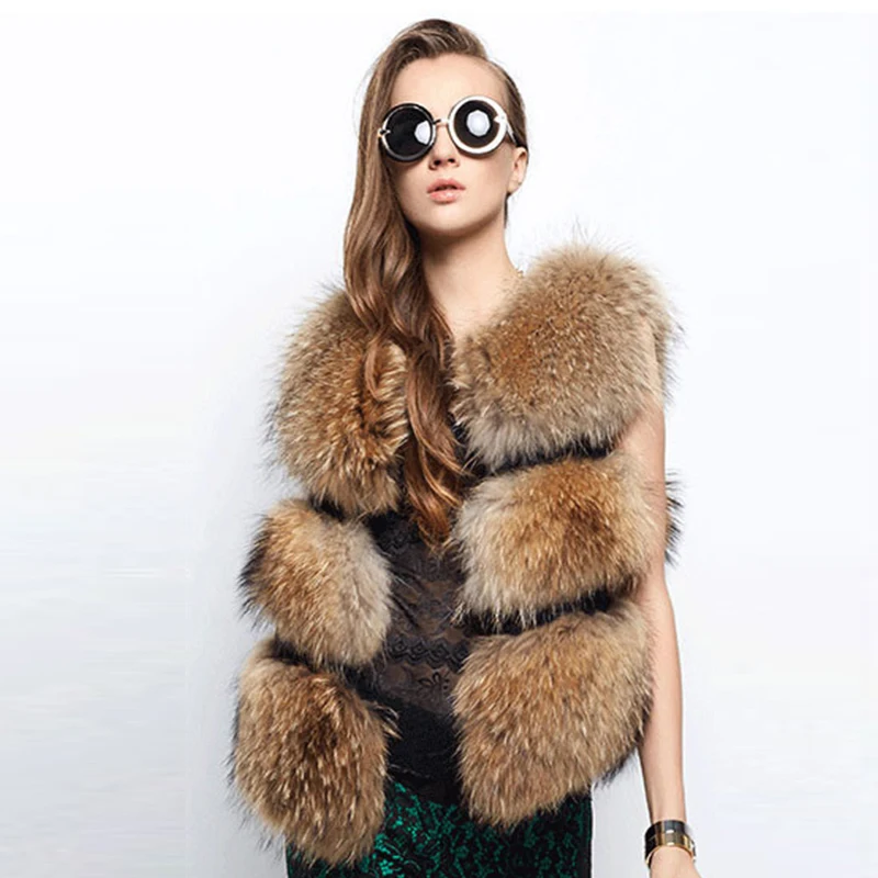 

New Arrival Female Gilet Fashion Women Faux Fur Vest Faux Raccoon Dog Fur Short Vests Coat Female Waistcoat PC147