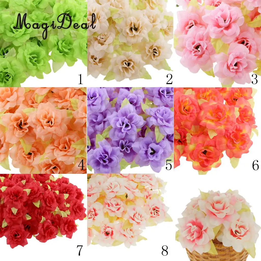 50Pcs Silk Rose Artificial Leaf Flower Head Wedding Home Party Decor Green DIY Paper Flowers Kids Birthday Party Backdrop Decor