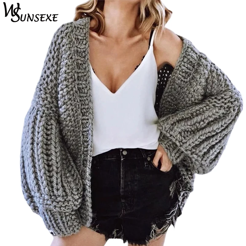 Hand Knitted Lantern Sleeve Cardigan Autumn Chic Women Lazy Sweater ...