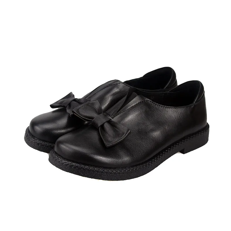 VALLU/ г.; Новое поступление; женская обувь на плоской подошве; обувь из натуральной кожи с бантом и круглым носком на платформе; Цвет Черный; большой размер 10